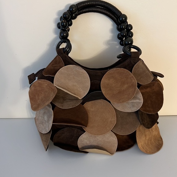 Prezzo Faux Suede Circles Bag with Wood Bead Handle - Picture 2 of 8